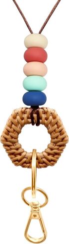Boho Teacher Lanyard ID Badge Rattan Wood and Silicone Beads Lanyards for Women for Office Work Nurse Student in Saudi Arabia