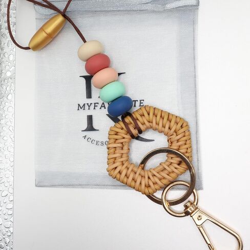 Boho Teacher Lanyard ID Badge Rattan Wood and Silicone Beads Lanyards for Women for Office Work Nurse Student in Saudi Arabia