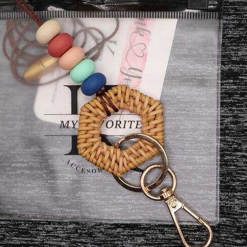 Boho Teacher Lanyard ID Badge Rattan Wood and Silicone Beads Lanyards for Women for Office Work Nurse Student in Saudi Arabia