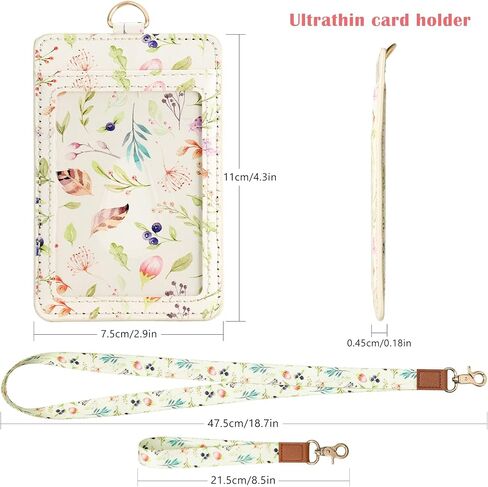 Lanyard with ID Holder, Leather Work Badge Holder with Wristlet &Neck Lanyard. Clear ID Window & 2 RFID Credit Card Slots, Cute for Women, Teachers, Offices, Staff, Students, Employees-Pink Flower in Saudi Arabia