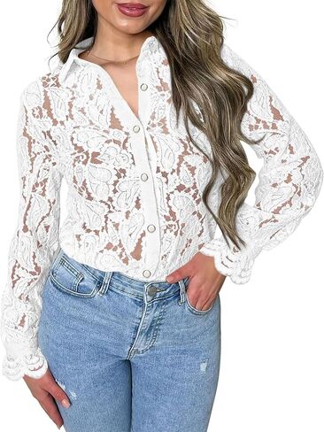BTFBM Long Sleeve Lace Blouses for Women Dressy Casual Button Down Shirts Date Night Outfit Club Party Tops Shirt Blouse in Saudi Arabia