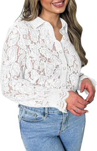BTFBM Long Sleeve Lace Blouses for Women Dressy Casual Button Down Shirts Date Night Outfit Club Party Tops Shirt Blouse in Saudi Arabia