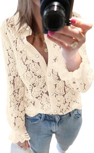 BTFBM Long Sleeve Lace Blouses for Women Dressy Casual Button Down Shirts Date Night Outfit Club Party Tops Shirt Blouse in Saudi Arabia