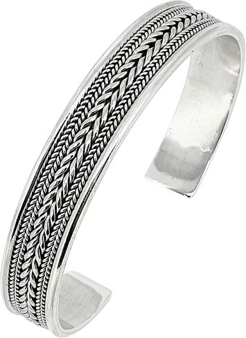 Men's Silver Bracelet and Bangle - 925 Sterling Silver Braided Open Cuff Bangle For Women and Men Adjustable - Jewelry Gift for Him and Her in Saudi Arabia