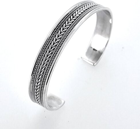 Men's Silver Bracelet and Bangle - 925 Sterling Silver Braided Open Cuff Bangle For Women and Men Adjustable - Jewelry Gift for Him and Her in Saudi Arabia