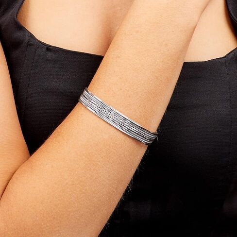 Men's Silver Bracelet and Bangle - 925 Sterling Silver Braided Open Cuff Bangle For Women and Men Adjustable - Jewelry Gift for Him and Her in Saudi Arabia