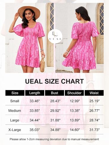 Womens Cute Smocked V Neck Flutter Sleeve Mini Dresses with Pockets Casual Flowy Summer Sundress for Women 2024 in Saudi Arabia