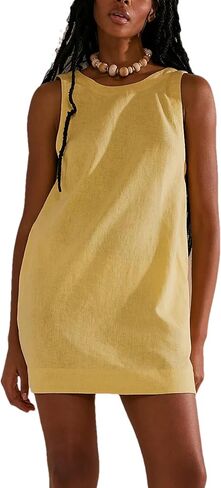 Womens Summer Open Back Sunshine Dresses 2024 Casual Beach Cotton Linen Mini Dress in Saudi Arabia