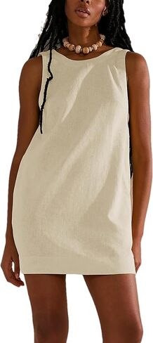 فساتين نسائية صيفية مفتوحة من الخلف لأشعة الشمس 2024 فستان قصير من القطن والكتان للشاطئ in Kuwait