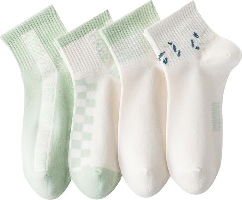 4 Pairs Combed Cotton Fashion Patterned Athletic Socks for Women High Ankle Girl Casual Cute Vintage Crew Socks in Saudi Arabia