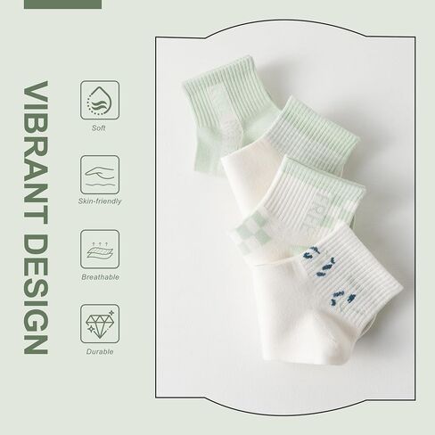 4 Pairs Combed Cotton Fashion Patterned Athletic Socks for Women High Ankle Girl Casual Cute Vintage Crew Socks in Saudi Arabia