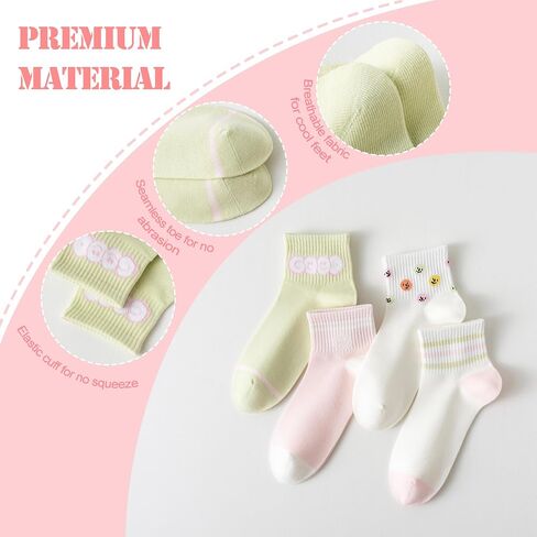 4 Pairs Combed Cotton Fashion Patterned Athletic Socks for Women High Ankle Girl Casual Cute Vintage Crew Socks in Saudi Arabia