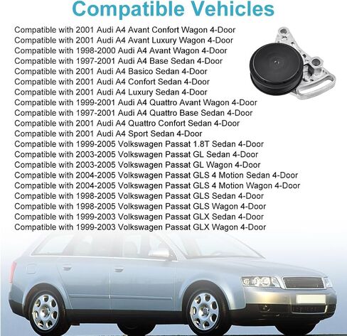 Accessory Drive Belt Tensioner with Pulley Assembly Compatible with 1997-2001 Audi A4 Quattro Avant Confort Wagon 1998-2005 Volkswagen Passat Idler Pulley Replacement for 058260511 in Saudi Arabia