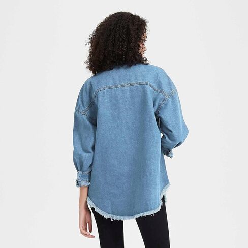 LifeShe Women's Oversized Denim Shacket Jacket Casual Long Boyfriend Jean Jackets Coat Autumn Spring in Saudi Arabia