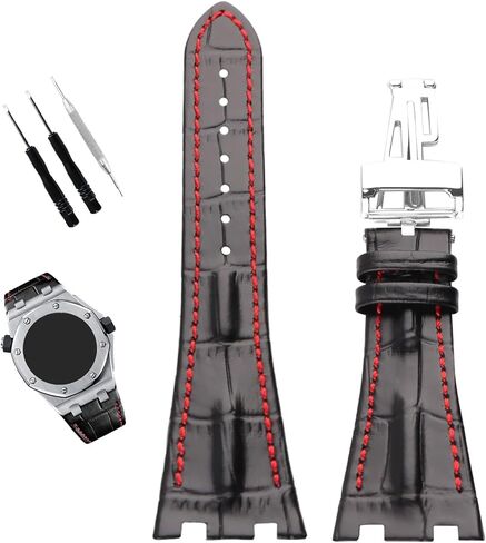 متوافق مع ساعة Audemars Piguet AP Royal Oak Offshore مقاس 28 مم 15703 15710 15400 26470 26400 سوار جلدي بديل للرجال من السيليكون بسوار نسائي، بني in Saudi Arabia