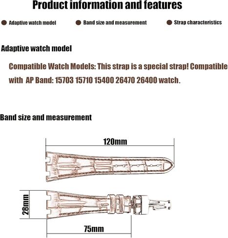 متوافق مع ساعة Audemars Piguet AP Royal Oak Offshore مقاس 28 مم 15703 15710 15400 26470 26400 سوار جلدي بديل للرجال من السيليكون بسوار نسائي، بني in Saudi Arabia