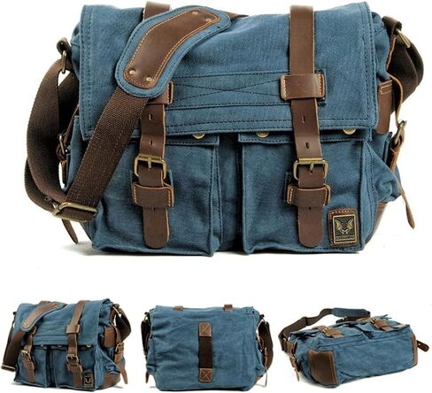 Canvas Messenger Bag, Vintage Genuine Leather Shoulder Bag, Briefcase Crossbody Satchel Purse Laptop Bag Medium in Saudi Arabia