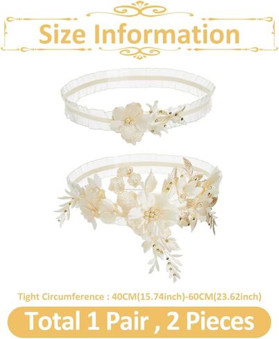 SUPERFINDINGS Lace Wedding Garter Set Stretchy Floral Garter with Imitation Pearl Floral Garter Soft Polyester for Prom in Saudi Arabia