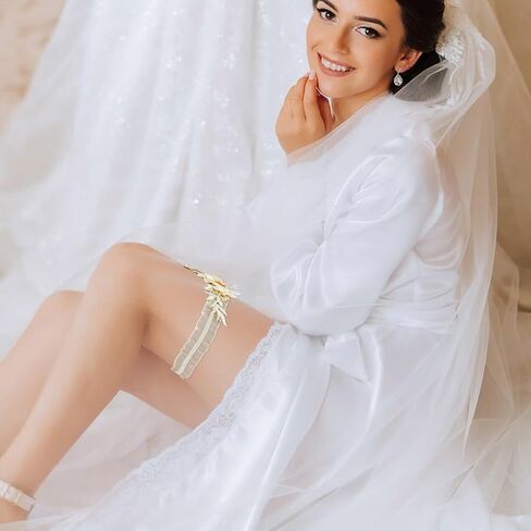 SUPERFINDINGS Lace Wedding Garter Set Stretchy Floral Garter with Imitation Pearl Floral Garter Soft Polyester for Prom in Saudi Arabia