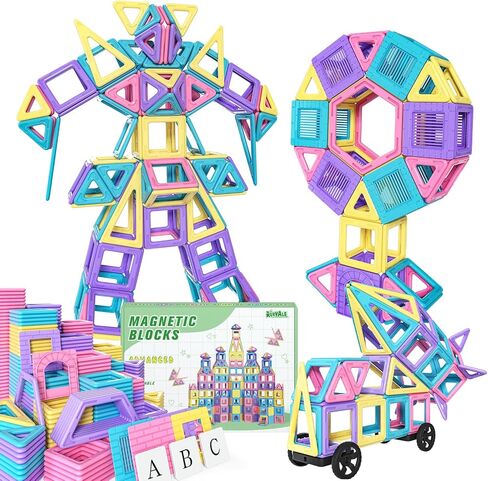 Rurvale Toddler Girl Toys, Magnetic Tiles Basic Set, Birthday Gifts Ideas for Girls Age 3-5, Magnetic Building Blocks, Magnet STEM Montessori Toddler Kids Toys Gifts for 3 4 5 6 7 Year Old Girls in Kuwait