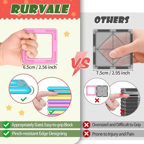 Rurvale Toddler Girl Toys, Magnetic Tiles Basic Set, Birthday Gifts Ideas for Girls Age 3-5, Magnetic Building Blocks, Magnet STEM Montessori Toddler Kids Toys Gifts for 3 4 5 6 7 Year Old Girls in Kuwait