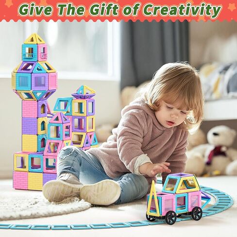 Rurvale Toddler Girl Toys, Magnetic Tiles Basic Set, Birthday Gifts Ideas for Girls Age 3-5, Magnetic Building Blocks, Magnet STEM Montessori Toddler Kids Toys Gifts for 3 4 5 6 7 Year Old Girls in Kuwait