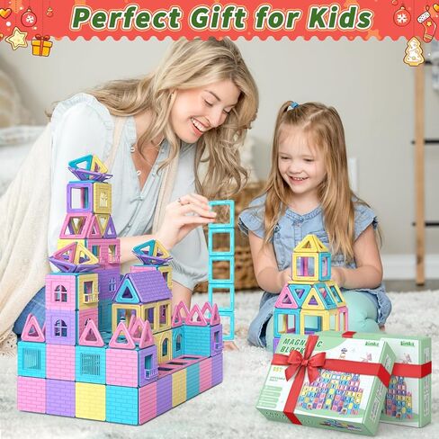 Rurvale Toddler Girl Toys, Magnetic Tiles Basic Set, Birthday Gifts Ideas for Girls Age 3-5, Magnetic Building Blocks, Magnet STEM Montessori Toddler Kids Toys Gifts for 3 4 5 6 7 Year Old Girls in Kuwait