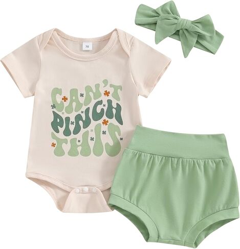 زي طفلة صغيرة لعيد القديس باتريك الأول لحديثي الولادة، ملابس لاكي تشارم، سروال قصير وعصابة رأس in Kuwait