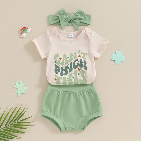 زي طفلة صغيرة لعيد القديس باتريك الأول لحديثي الولادة، ملابس لاكي تشارم، سروال قصير وعصابة رأس in Kuwait