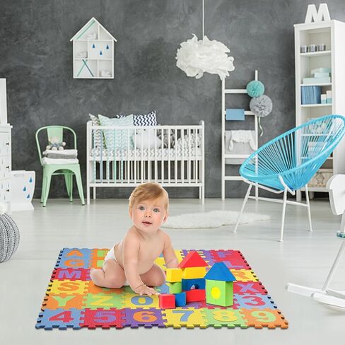Baby Foam Play Mat (36-Piece Set), 6.1x6.1 Inch Interlocking Alphabet and Numbers Floor Puzzle Colorful EVA Foam Puzzle Playmat Tiles for Kids Girls Boys Crawling in Saudi Arabia