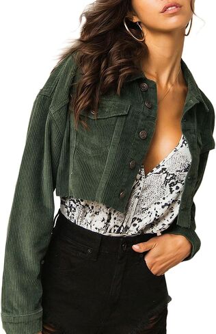 Women's Cropped Corduroy Jackets Button Down Casual Short Jacket in Saudi Arabia