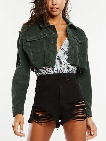 Women's Cropped Corduroy Jackets Button Down Casual Short Jacket in Saudi Arabia