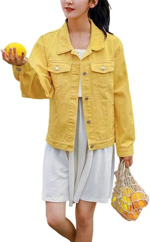 Womens Casual Cute Solid Long Sleeve Denim Jean Trucker Jacket Coat Outerwear in Saudi Arabia