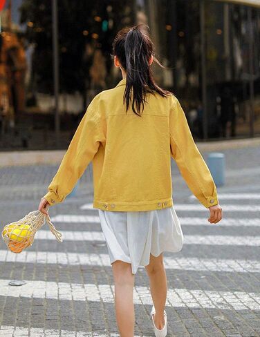 Womens Casual Cute Solid Long Sleeve Denim Jean Trucker Jacket Coat Outerwear in Saudi Arabia