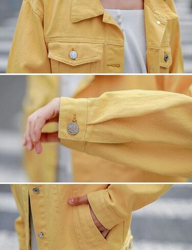 Womens Casual Cute Solid Long Sleeve Denim Jean Trucker Jacket Coat Outerwear in Saudi Arabia