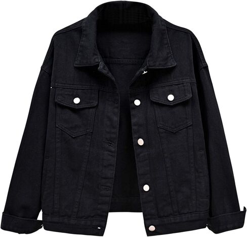 Womens Casual Cute Solid Long Sleeve Denim Jean Trucker Jacket Coat Outerwear in Saudi Arabia