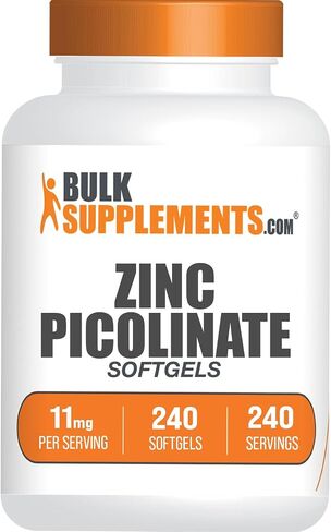 BulkSupplements.com كبسولات هلامية بيكولينات الزنك - مكملات الزنك، 11 مجم، كبسولات الزنك - كبسولات هلامية زنك لدعم المناعة، خالية من الغلوتين - 1 كبسولة هلامية لكل وجبة، 240 كبسولة هلامية in Saudi Arabia