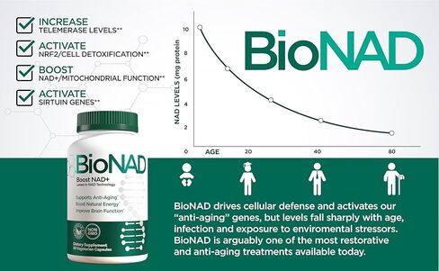 BioNAD3 NAD + الداعم | منشط NRF2 | مكمل مضاد للشيخوخة | معزز النيكوتيناميد ريبوسيد المثبت | منشط أيضي | يعزز NAD+ والطاقة الطبيعية | صديق للنباتيين | غير معدل وراثيًا | 60 كبسولة in Kuwait