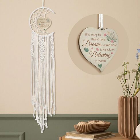 Moon Dream Catcher Gifts for Birthday, Dreams Come True Boho Dreamcatchers Wall Hanging Decor Macrame Wall Hanging Dream Catchers with Wooden Heart Pendant in Saudi Arabia