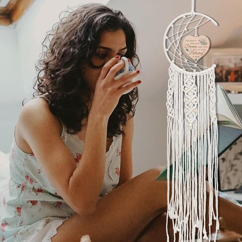 Moon Dream Catcher Gifts for Birthday, Dreams Come True Boho Dreamcatchers Wall Hanging Decor Macrame Wall Hanging Dream Catchers with Wooden Heart Pendant in Saudi Arabia