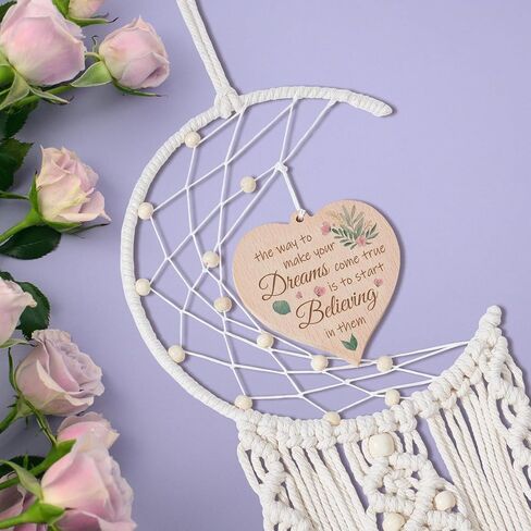 Moon Dream Catcher Gifts for Birthday, Dreams Come True Boho Dreamcatchers Wall Hanging Decor Macrame Wall Hanging Dream Catchers with Wooden Heart Pendant in Saudi Arabia