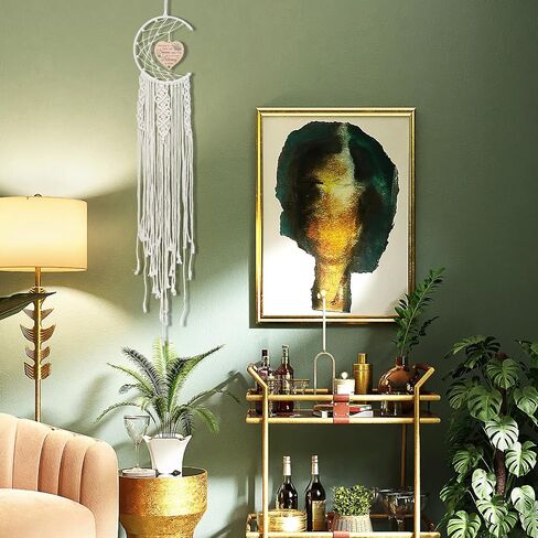 Moon Dream Catcher Gifts for Birthday, Dreams Come True Boho Dreamcatchers Wall Hanging Decor Macrame Wall Hanging Dream Catchers with Wooden Heart Pendant in Saudi Arabia