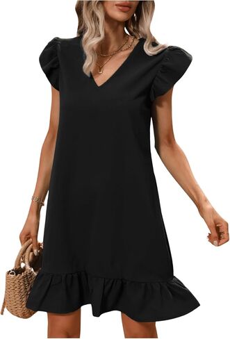 COZYEASE Women's Summer Short Dress V Neck Sleeveless Ruffle Hem Casual Summer Dress for Women in Saudi Arabia