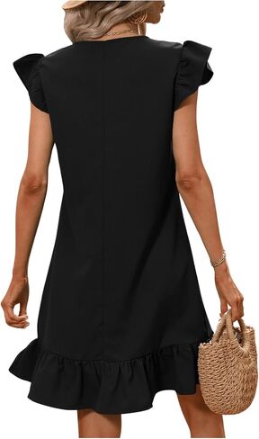 COZYEASE Women's Summer Short Dress V Neck Sleeveless Ruffle Hem Casual Summer Dress for Women in Saudi Arabia