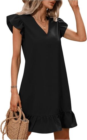 COZYEASE Women's Summer Short Dress V Neck Sleeveless Ruffle Hem Casual Summer Dress for Women in Saudi Arabia