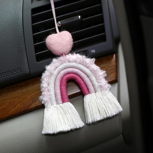 Macrame Boho Rainbow Car Charm غرفة نوم الأطفال والديكور المنزلي قوس قزح الجدار شنقا لا الغراء مكرامية قوس قزح جدار ديكور اليدوية شنقا اكسسوارات السيارات ديكور للسيارة الداخلية in Kuwait