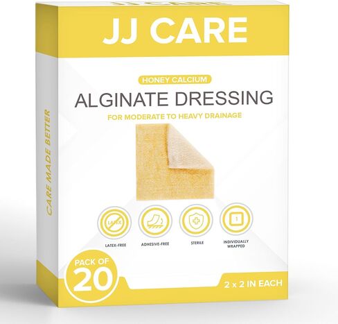 ضمادة ألجينات الكالسيوم والعسل من JJ CARE [عبوة من 10]، وسادات للعناية بالجروح بعسل مانوكا 2 × 2، رقع عسل طبية من الدرجة الطبية، تضميد جروح خالية من اللاتكس، معقمة ومعبأة بشكل فردي in Saudi Arabia