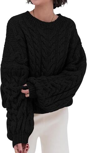 PRETTYGARDEN Womens Sweaters Fall 2024 Cable Knit Long Sleeve Crewneck Oversized Sweater Chunky Pullover Loose Outfits in Saudi Arabia