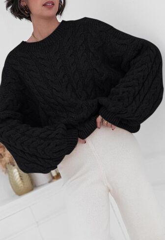 PRETTYGARDEN Womens Sweaters Fall 2024 Cable Knit Long Sleeve Crewneck Oversized Sweater Chunky Pullover Loose Outfits in Saudi Arabia
