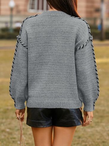 Saodimallsu Womens Oversized Sweaters Crew Neck Puff Long Sleeve Knit Fall Loose Chunky Trendy Casual Pullover Top in Saudi Arabia